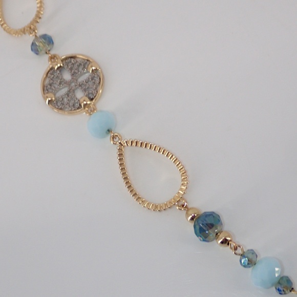 Gold & Silver Tone Aquamarine & Blue Beaded Chain Necklace Classic Work Wear 32" - Picture 5 of 9